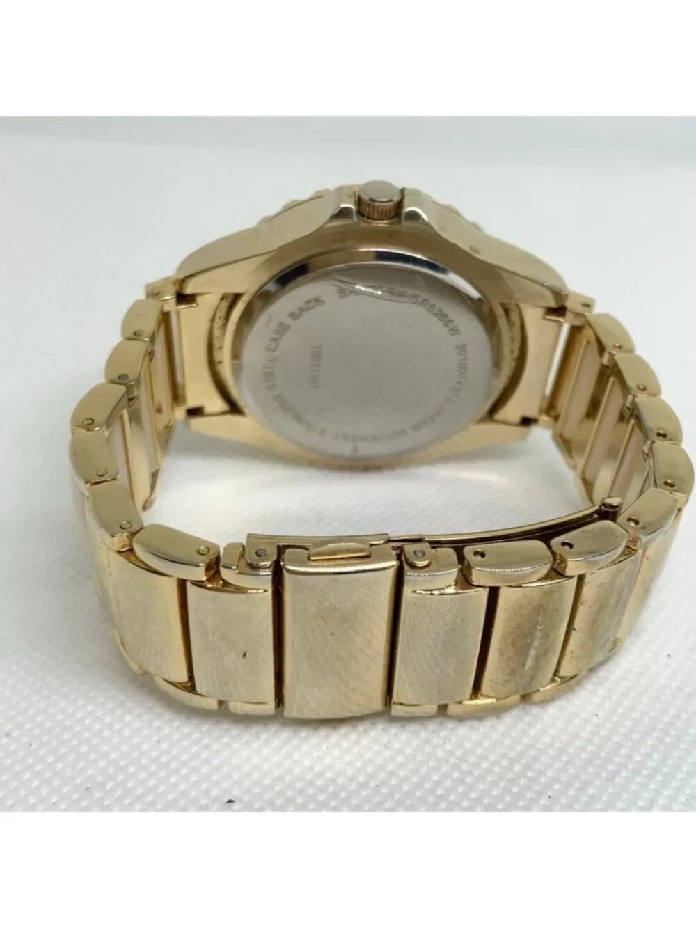 Gold tone women’s quartz analog watch large face 40mm adjustable 6.5” running